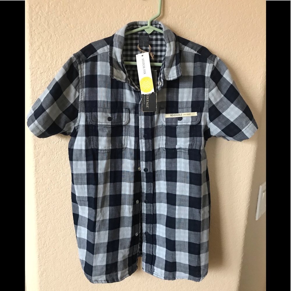 Tailor Vintage Reversible Button Plaid Shirt